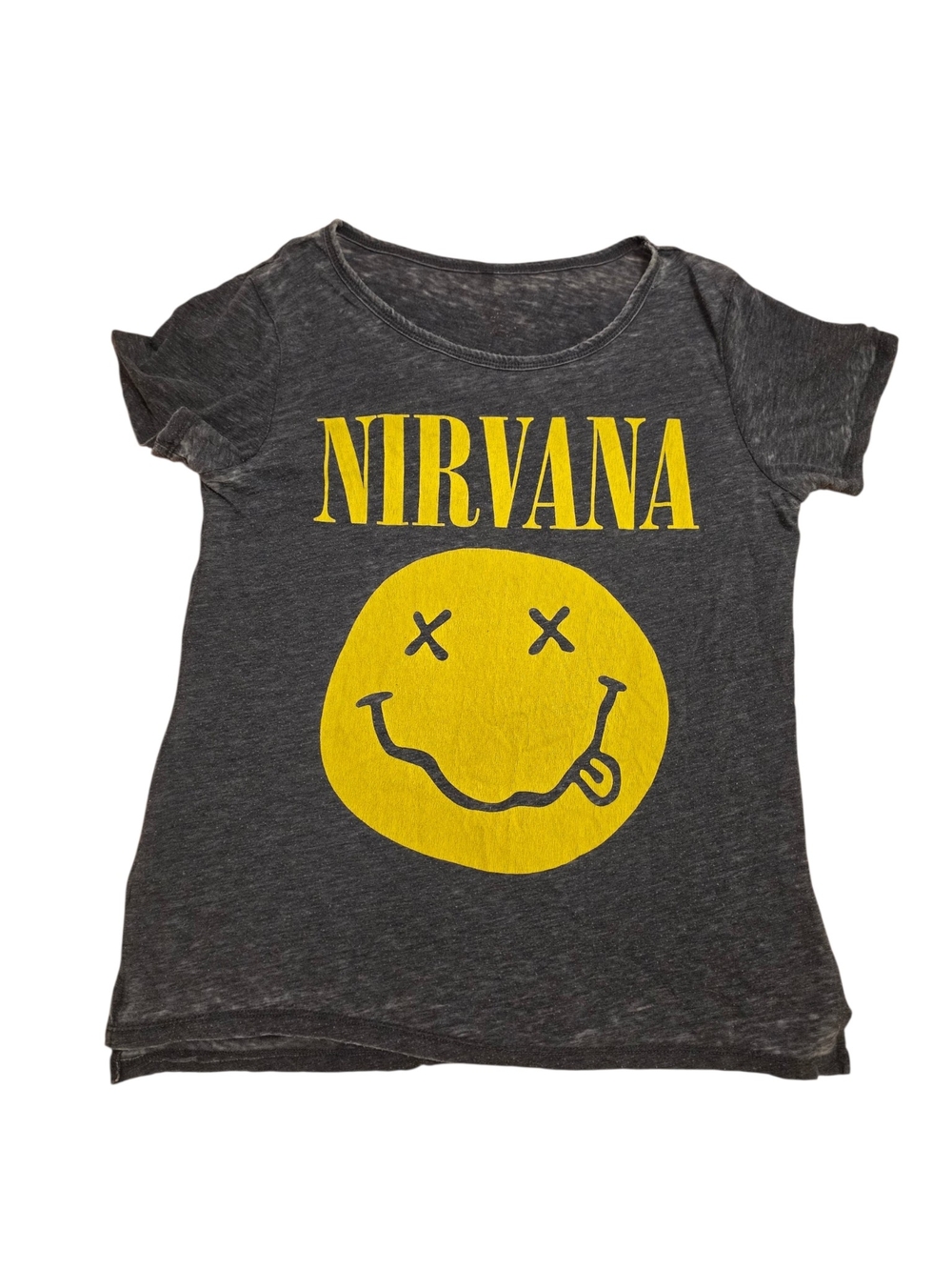Nirvana Black Crewneck Tee with Yellow Smiley Logo